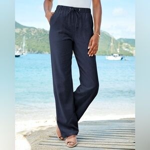 NWT! Cotton Traders Linen Navy Women's Pants